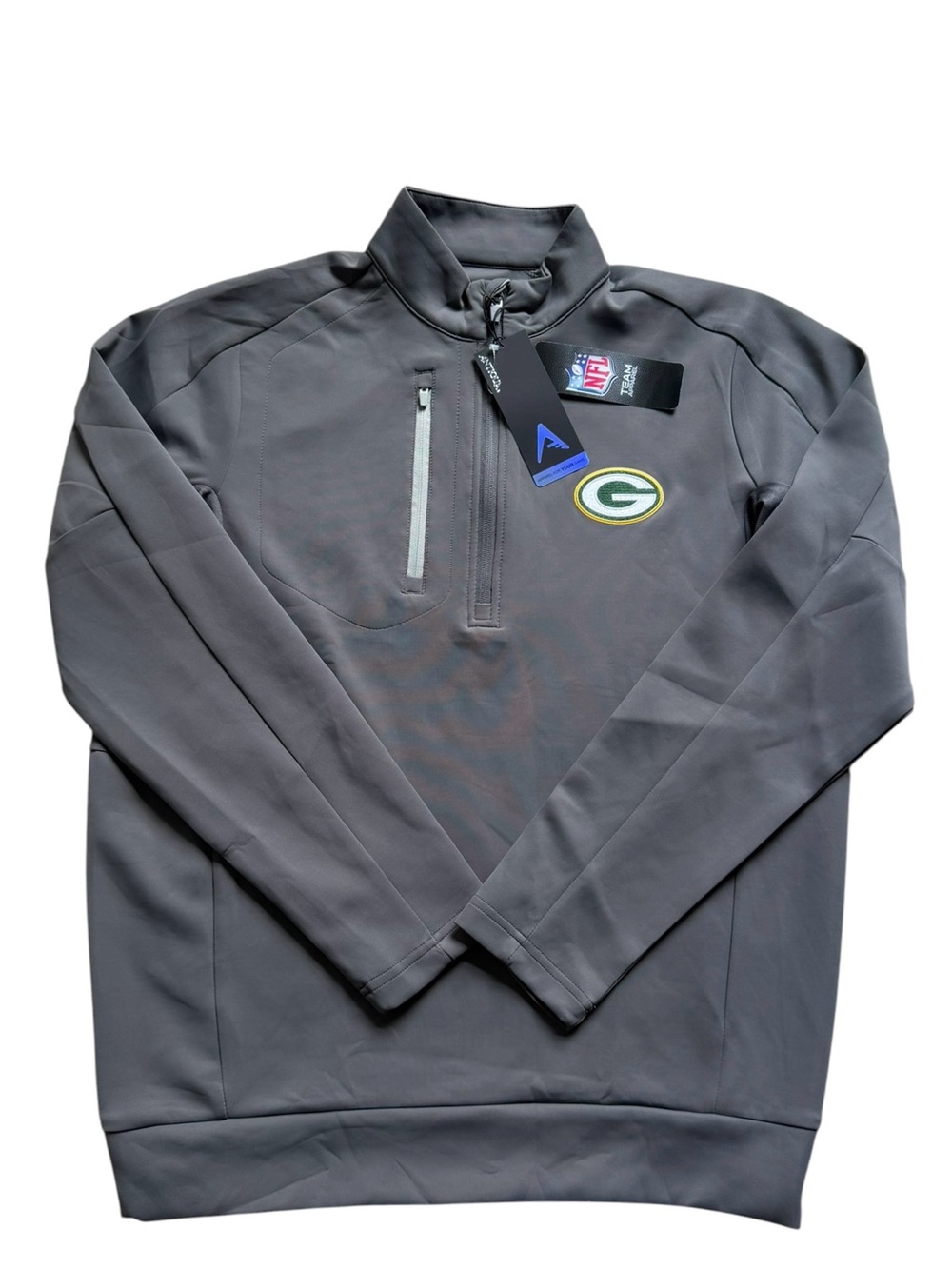 Green Bay Packers Antigua Quarter Zip Pullover Mens Medium Gray NFL Logo NWT